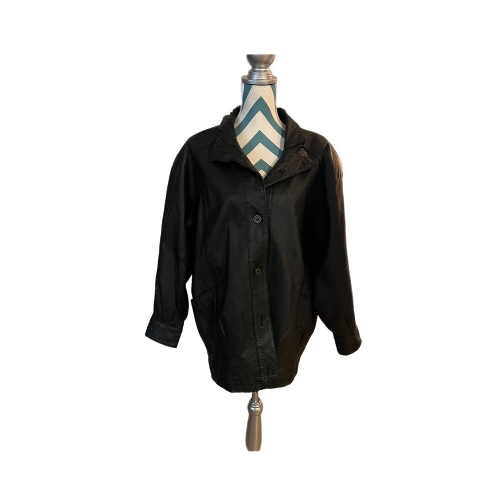 Jacqueline Ferrari Womens Leather Jacket Coat Size medium Black Genuine Leath...